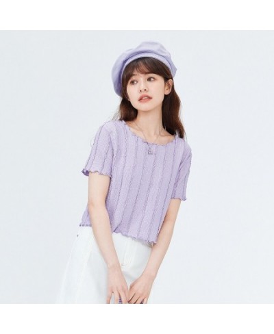 Short Sleeve T-Shirt Women Short Fungus Edge Gentle Niche 2022 Summer New Texture Knitted T Shirt Salt Sweet Series $29.93 - ...