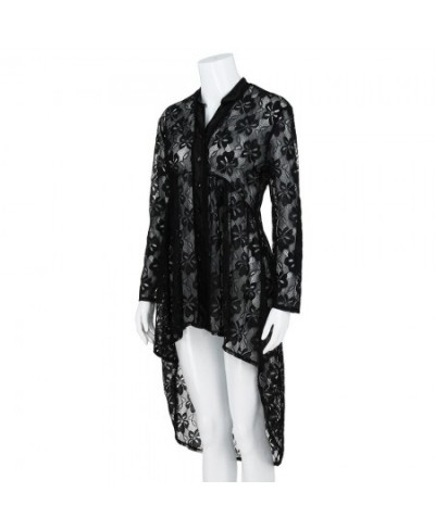 5XL Large Size Black Lace Patchwork Blouses Women Sexy Perspective Button Up Shirts Casual V Neck Long Sleeve Tops bluzki $28...