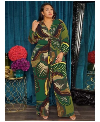 Plus Size Printing One Piece Jumpsuit Women's Vintage Fashion Deep V Neck Long Sleeve High Waist Loose Wide Leg Outfit $51.67...