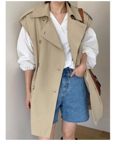 Simple Loose Ladies Coats Lapel Loose Sleeveless Vest Jacket Women Outerwear Korea Khaki Overcoats 2023 Spring New 16Y11 $50....