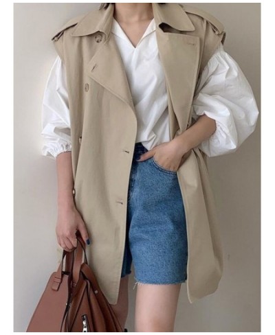 Simple Loose Ladies Coats Lapel Loose Sleeveless Vest Jacket Women Outerwear Korea Khaki Overcoats 2023 Spring New 16Y11 $50....