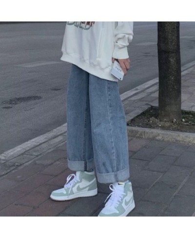 Women Jeans Vintage Wide Leg Female Trousers Casual Loose All-match Chic Classic Solid Trendy Soft Roll Up Hem Korean Style N...