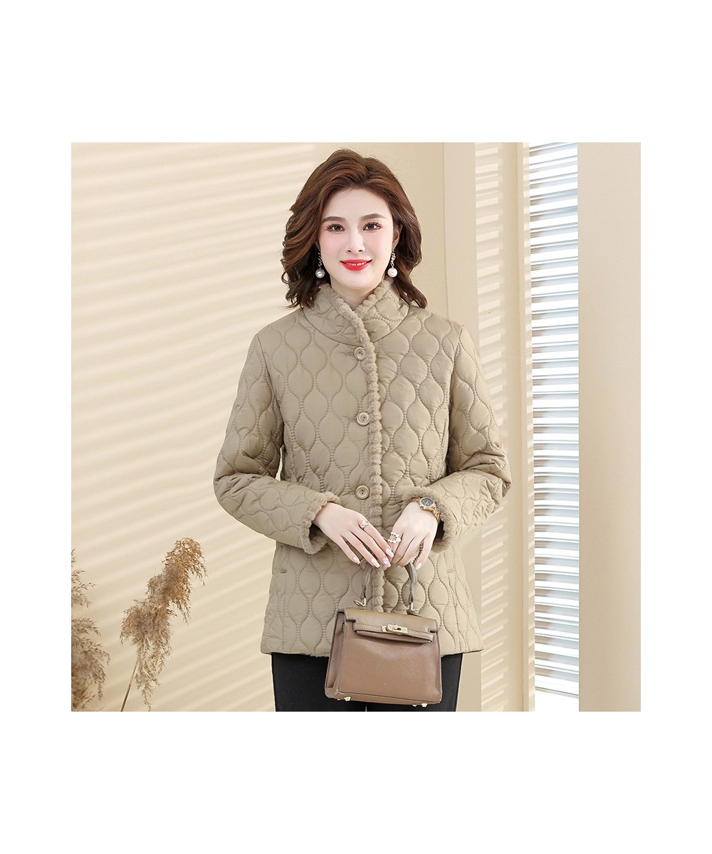 New Down cotton Padded Coat lapel Quilted Jacket Middle-aged Women's Coats Autumn Winter Plus Velvet Thick Warm Mother Outwea...