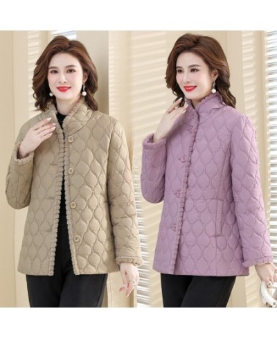 New Down cotton Padded Coat lapel Quilted Jacket Middle-aged Women's Coats Autumn Winter Plus Velvet Thick Warm Mother Outwea...