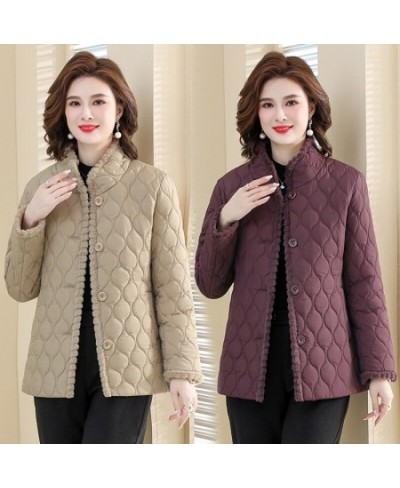 New Down cotton Padded Coat lapel Quilted Jacket Middle-aged Women's Coats Autumn Winter Plus Velvet Thick Warm Mother Outwea...