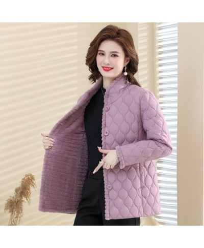 New Down cotton Padded Coat lapel Quilted Jacket Middle-aged Women's Coats Autumn Winter Plus Velvet Thick Warm Mother Outwea...