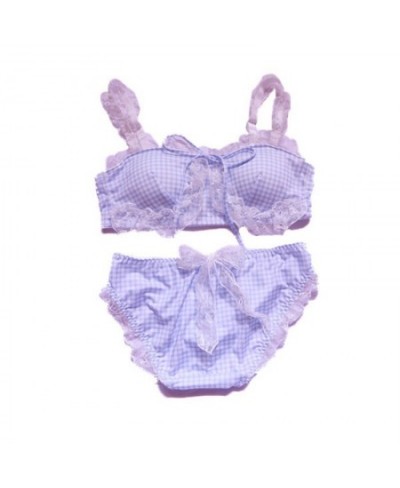 Girl Sweet Cute Wire Free Comfortable Bra Set Animie Lolita Women Underwear Suit Sexy Lace Plaid Kawaii Bra and Panty Set $33...