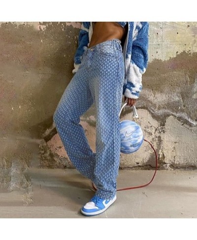 Y2k Women Vintage Denim Pants 2023 High-Waist Trousers Ripped Party Loose Straight Jeans Bottoms 90s Streetwear Hollow Blue N...