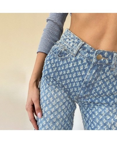 Y2k Women Vintage Denim Pants 2023 High-Waist Trousers Ripped Party Loose Straight Jeans Bottoms 90s Streetwear Hollow Blue N...