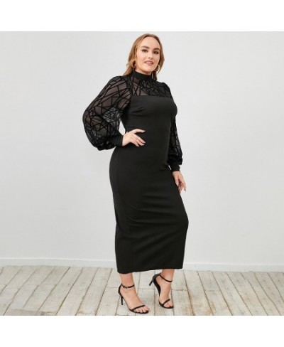 Plus Size Dresses Black Round Neck Long Sleeve Solid Color Temperament Elegant Dress Sexy Lace Splicing Casual Ladies Maxi $5...