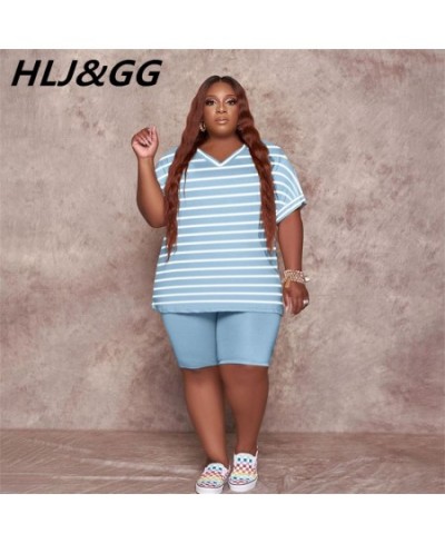 Casual Striped Loose Plus Size Two Piece Sets Women PINK Letter Print V-Neck Tshirt + Shorts Fashion 2pcs Streetwear 2022 $40...