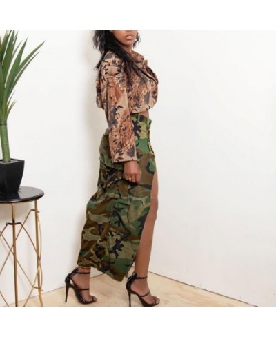 Ladies Fall Camo Button Waist Slim Pocket Split Half Skirt Street Fashion Joker Straight Half Skirt $54.14 - Skirts