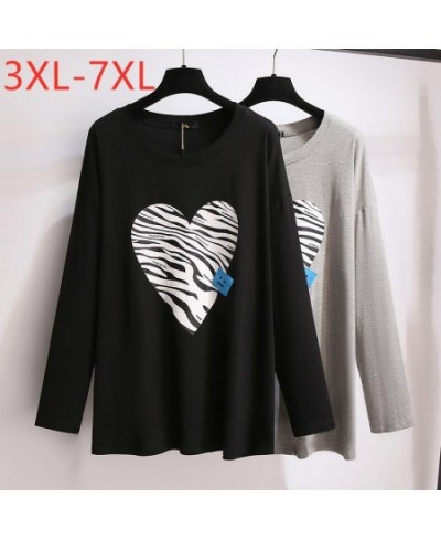 New Spring Autumn Plus Size Tops For Women Large Loose Pullover Long sleeve Black Gray Print Cotton T-shirt 7XL $46.98 - Plus...