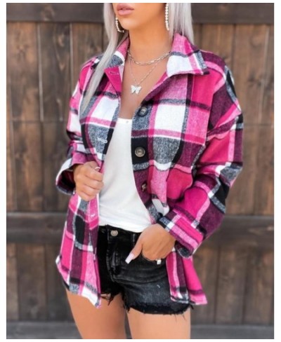 Plaid Print Long Sleeve Button Down Shirt 2022 New Women's Blouse Coat Tops Autumn Spring Fashion Outfits $48.29 - Women Tops