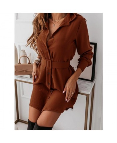 Female Clothing Solid Button Long Sleeve Belt Elegant Dresses for Women Harajuku Office Lady Midi Woman Clothes Tunics Dress ...