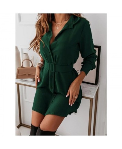 Female Clothing Solid Button Long Sleeve Belt Elegant Dresses for Women Harajuku Office Lady Midi Woman Clothes Tunics Dress ...