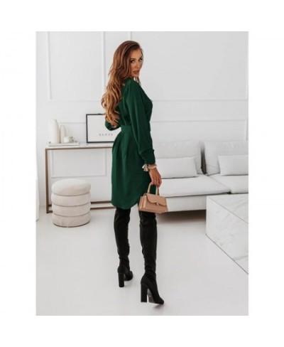 Female Clothing Solid Button Long Sleeve Belt Elegant Dresses for Women Harajuku Office Lady Midi Woman Clothes Tunics Dress ...