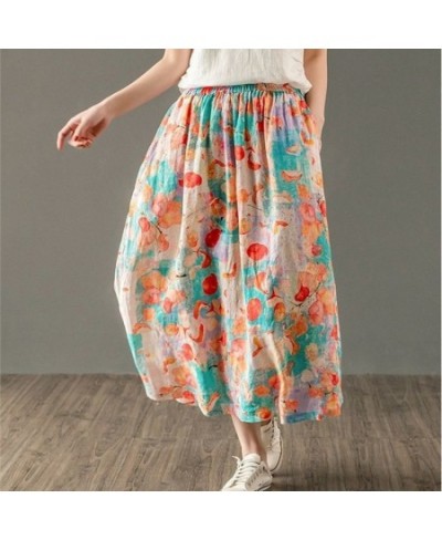 Retro High Waist Midi Skirts For Women Elegant Casual Floral Print A-Line Skirts Beach Swing Skirt with Pockets C463 $29.62 -...