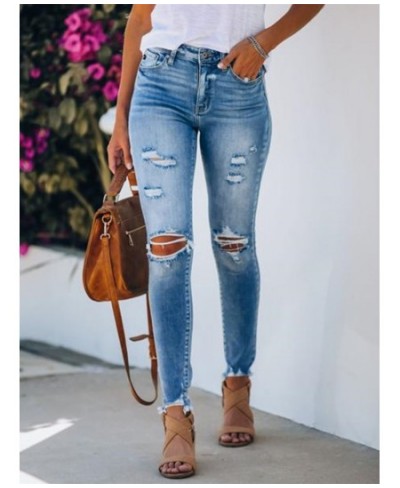 Women Mom Jeans Ripped Hole Tassel Stretch Mid-waist Femme Denim Pencil Long Pants Trousers брюки женские calça jeans feminin...