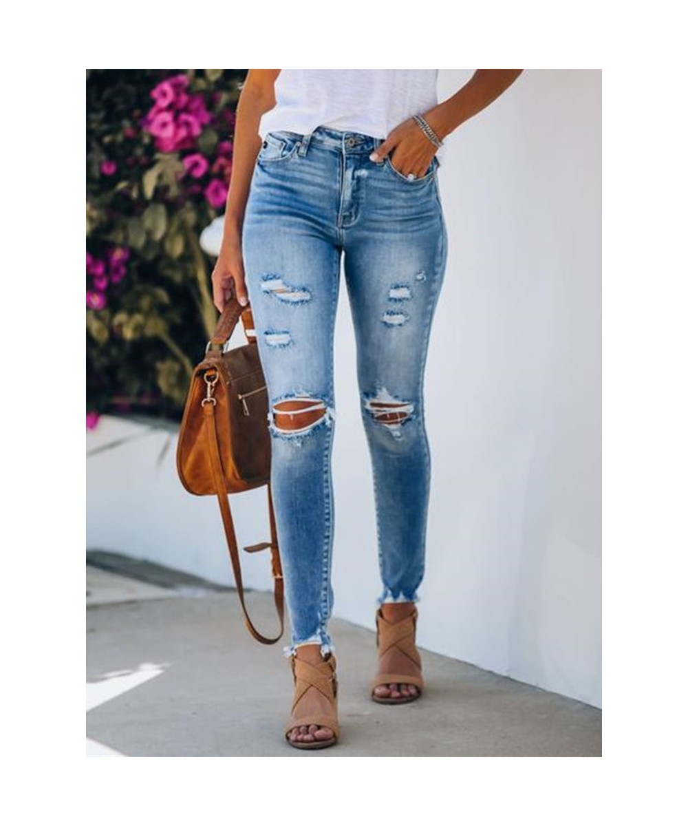 Women Mom Jeans Ripped Hole Tassel Stretch Mid-waist Femme Denim Pencil Long Pants Trousers брюки женские calça jeans feminin...