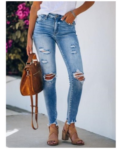 Women Mom Jeans Ripped Hole Tassel Stretch Mid-waist Femme Denim Pencil Long Pants Trousers брюки женские calça jeans feminin...