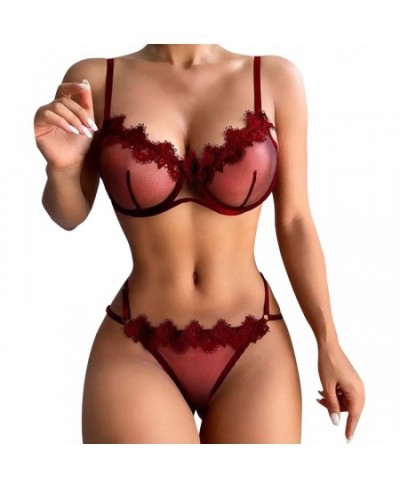 Women Lingerie Set Two Piece Transparent Mesh Lace Bra Thongs Underwire Lingerie Underwear Erotic Sex Costumes Lenceria $14.6...