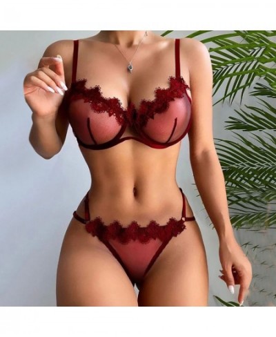 Women Lingerie Set Two Piece Transparent Mesh Lace Bra Thongs Underwire Lingerie Underwear Erotic Sex Costumes Lenceria $14.6...