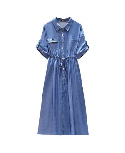 New 2022 Summer Plus Size Designer Jean Dress For Women Large Loose Short Sleeve Blue Denim Long Dress 3XL 4XL 5XL 6XL 7XL $9...