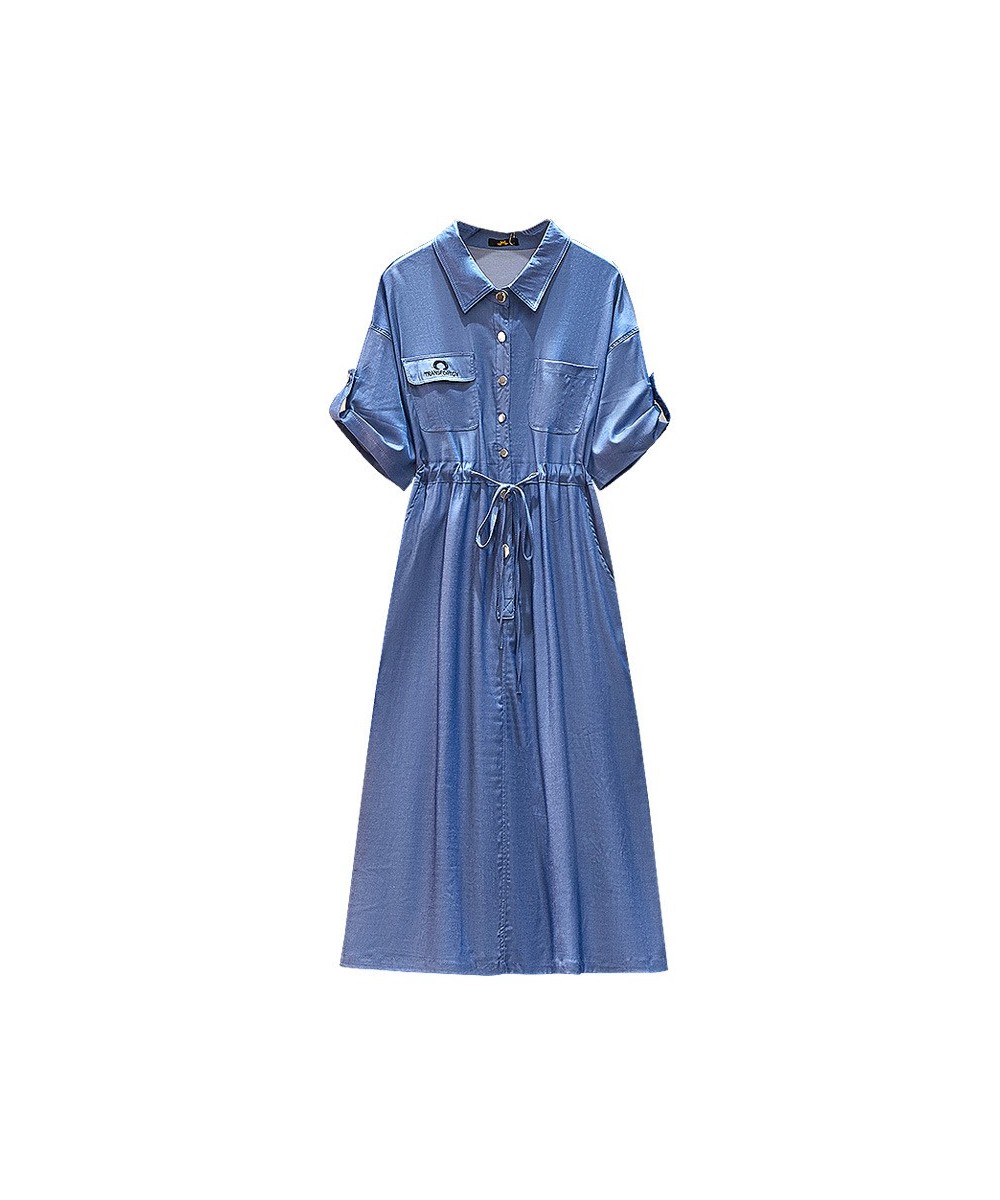 New 2022 Summer Plus Size Designer Jean Dress For Women Large Loose Short Sleeve Blue Denim Long Dress 3XL 4XL 5XL 6XL 7XL $9...