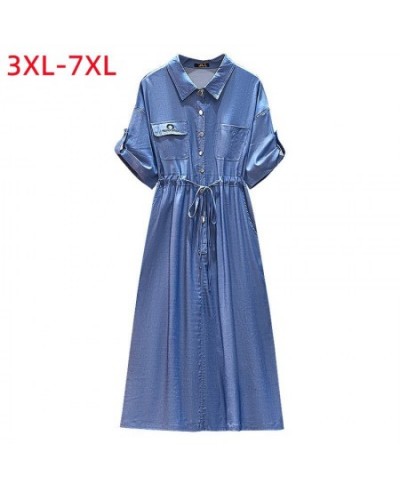 New 2022 Summer Plus Size Designer Jean Dress For Women Large Loose Short Sleeve Blue Denim Long Dress 3XL 4XL 5XL 6XL 7XL $9...