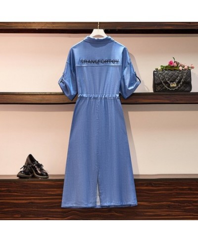 New 2022 Summer Plus Size Designer Jean Dress For Women Large Loose Short Sleeve Blue Denim Long Dress 3XL 4XL 5XL 6XL 7XL $9...