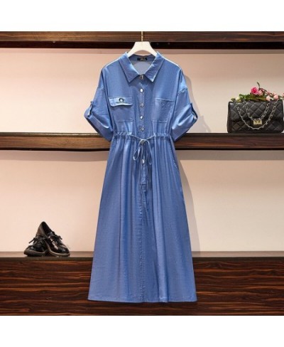 New 2022 Summer Plus Size Designer Jean Dress For Women Large Loose Short Sleeve Blue Denim Long Dress 3XL 4XL 5XL 6XL 7XL $9...