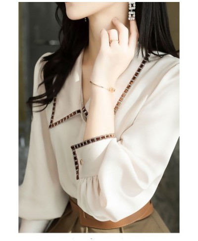 French Turn-down Collar Lantern Sleeve Ladies Shirt Bright Line Decoration Single Breasted Thin Fairycore Women's Clothing $3...