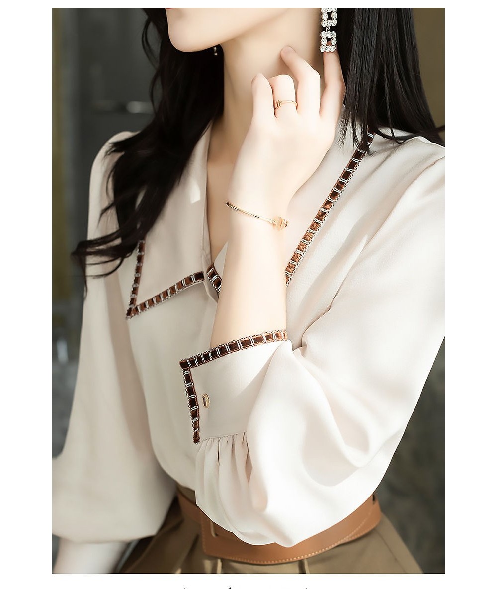 French Turn-down Collar Lantern Sleeve Ladies Shirt Bright Line Decoration Single Breasted Thin Fairycore Women's Clothing $3...