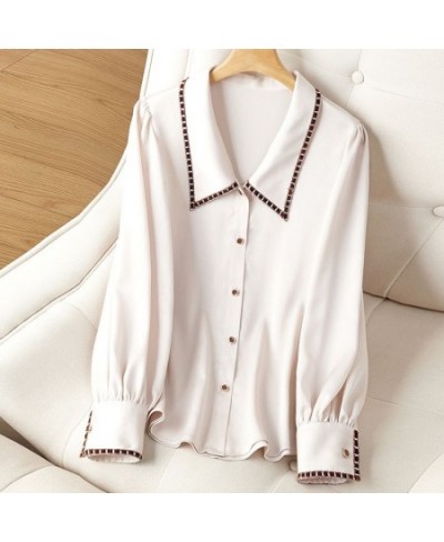 French Turn-down Collar Lantern Sleeve Ladies Shirt Bright Line Decoration Single Breasted Thin Fairycore Women's Clothing $3...