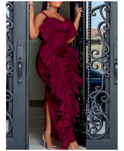 Ruffle Dresses for Women 2023 Strapless Slip Sleeveless Long Robes Femmes Bodycon Stylish Party Evening Slit Homecoming Drses...