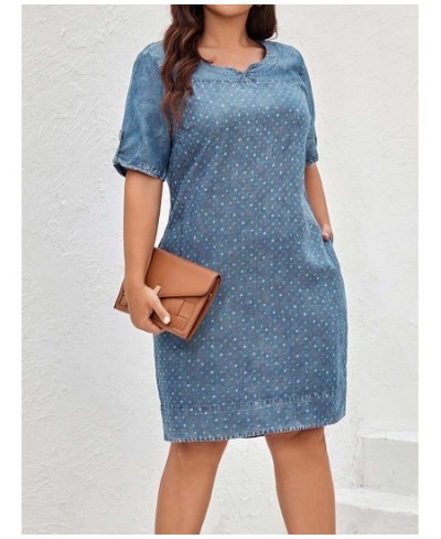 Women's Plus Size Denim Dress Summer Chic Elegant Dress For Chubby Women's Woven Cotton Dress $41.42 - Plus Size Clothes