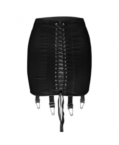 Women High Waist Cross Lace-Up Front Bodycon Mini Pencil Skirt with Garter Belt 649D $37.37 - Skirts