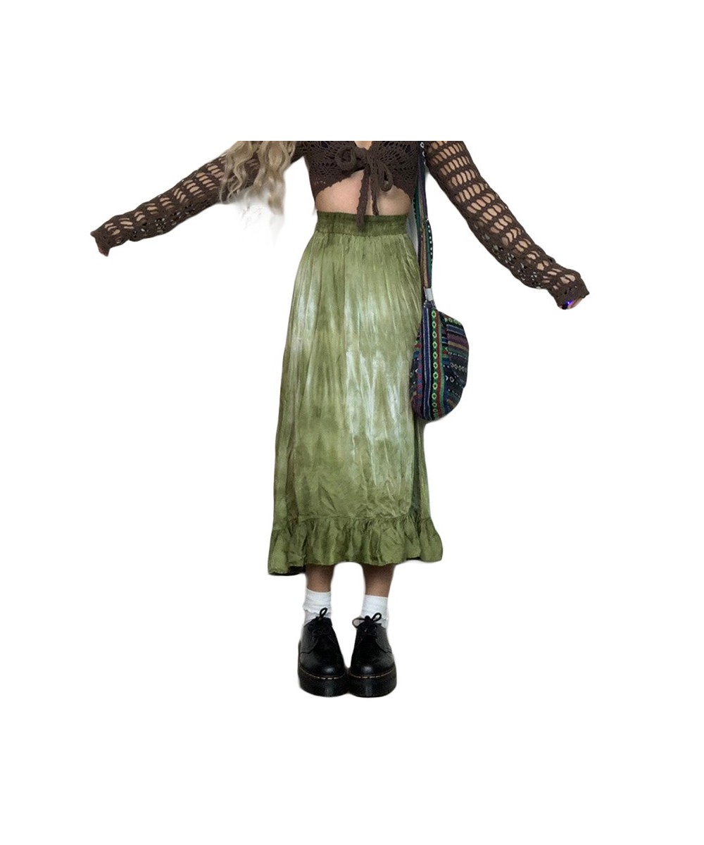 Boho Printed Mid-Claf Skirts Ruffles Kawaii Long Skirts Grunge Fairycore Aesthetic Straight Skirts Women 2000s Sweetwear $26....