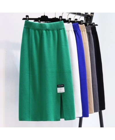 Midi Long Knitted Skirts Autumn Winter Candy Color High Waist Skirt Women Split Thicken Elastic Casaul Skinny Wrap Knitwear $...