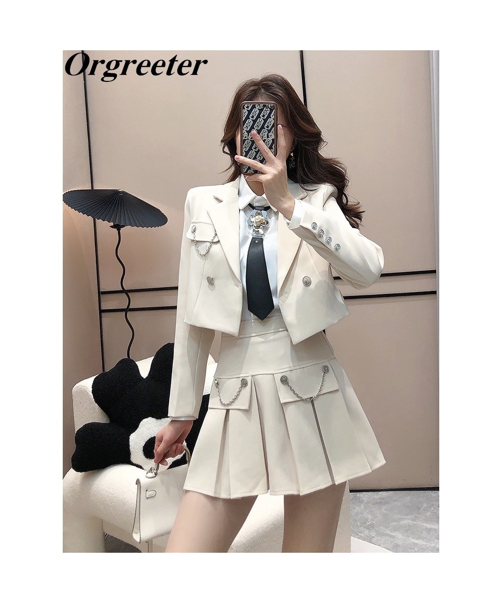 England Style Fashion Jacket Skirt Suits Preppy Style Short Blazer +Pleated Mini Skirt 2 Piece Set Women $101.92 - Suits & Sets