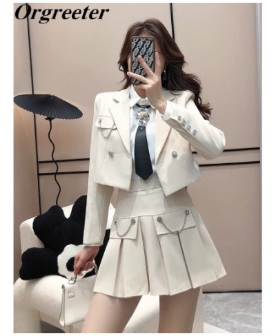 England Style Fashion Jacket Skirt Suits Preppy Style Short Blazer +Pleated Mini Skirt 2 Piece Set Women $101.92 - Suits & Sets