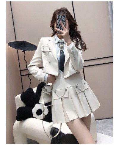 England Style Fashion Jacket Skirt Suits Preppy Style Short Blazer +Pleated Mini Skirt 2 Piece Set Women $101.92 - Suits & Sets