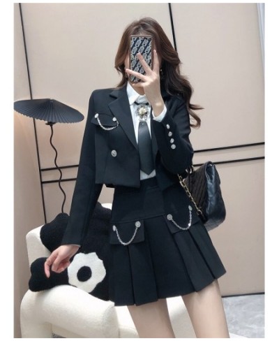 England Style Fashion Jacket Skirt Suits Preppy Style Short Blazer +Pleated Mini Skirt 2 Piece Set Women $101.92 - Suits & Sets