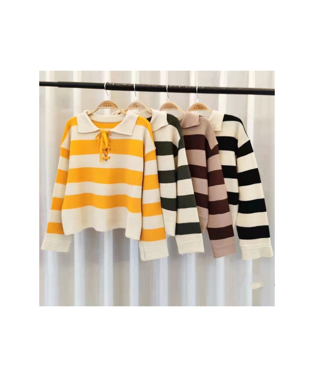 Long Sleeves Polo Shirts Women Knitted Pullover Stripe Loose Tops Colorblocking Leisure Streetwear Femme Lazy Style $36.59 - ...