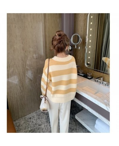 Long Sleeves Polo Shirts Women Knitted Pullover Stripe Loose Tops Colorblocking Leisure Streetwear Femme Lazy Style $36.59 - ...