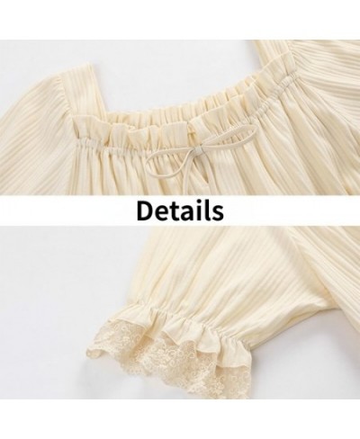 Nightgowns Women Lace Square Collar Sexy Gentle Soft Homewear Short Sleeve Sleepshirts Oversize Sweet Casual Mujer Sleepwear ...