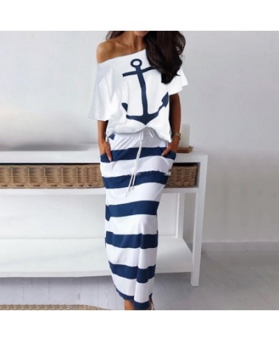 Women Striped Dress Summer Casual Slim Sexy Long Dresses 2 Pieces Female Off Shoulder Blouses Maxi Dress Vestidos de mujer Ro...