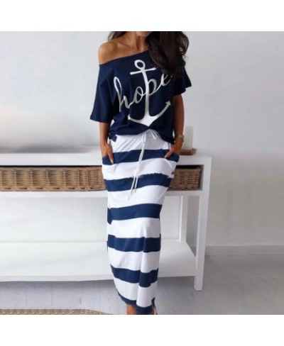 Women Striped Dress Summer Casual Slim Sexy Long Dresses 2 Pieces Female Off Shoulder Blouses Maxi Dress Vestidos de mujer Ro...