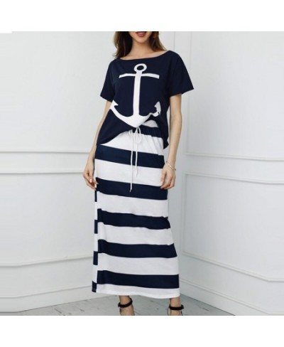 Women Striped Dress Summer Casual Slim Sexy Long Dresses 2 Pieces Female Off Shoulder Blouses Maxi Dress Vestidos de mujer Ro...